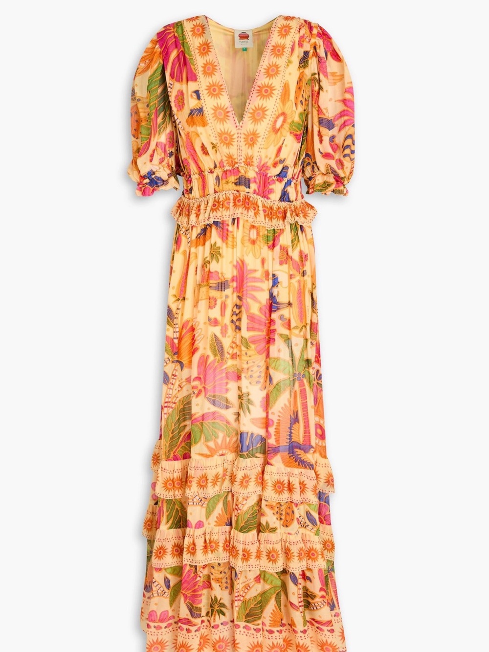 Farm Rio Ruffled Printed Georgette Maxi Dress Size Medium New